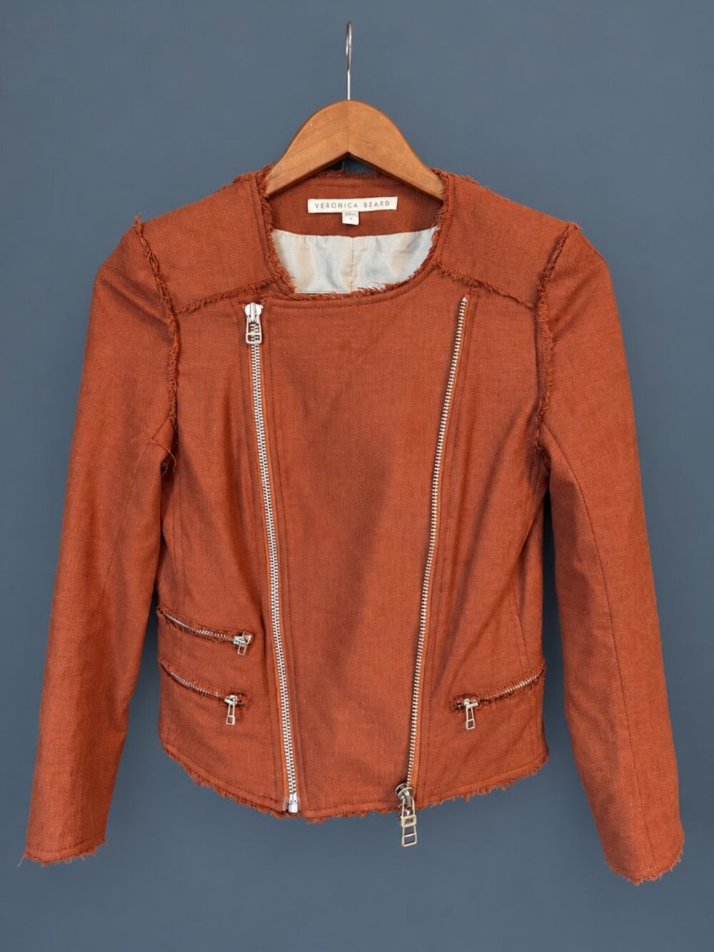 Veronica Beard Stevie Fringe Moto Jacket Rust Size 4 $595